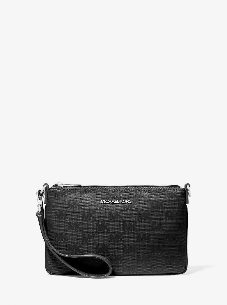 Michael Kors Jet Set Travel Small Woven Logo Nylon Black | SN-MK27175