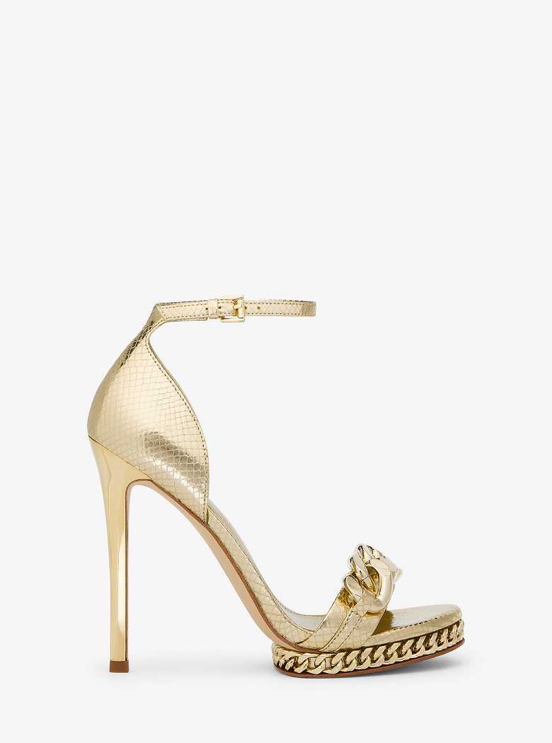 Michael Kors Jordyn Embellished Metallic Snake Embossed Pale Gold | SN-MK27546