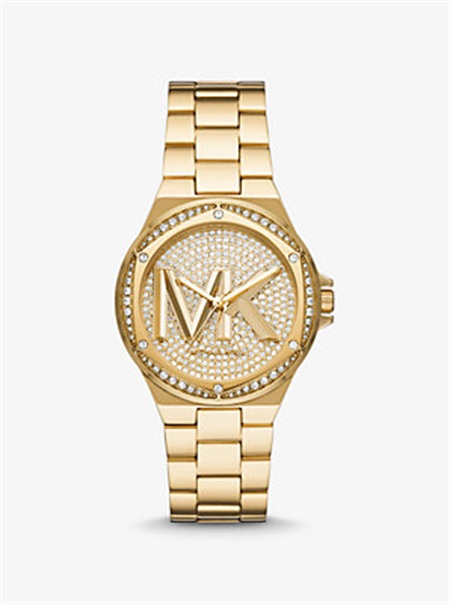 Michael Kors Lennox Pavé Logo Gold-Tone Logo Watch Gold | SN-MK28409