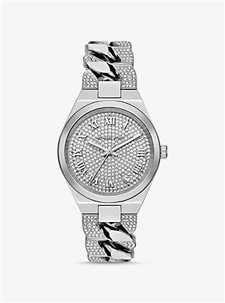 Michael Kors Lennox Pavé Silver-Tone Curb-Link Watch Silver | SN-MK28312