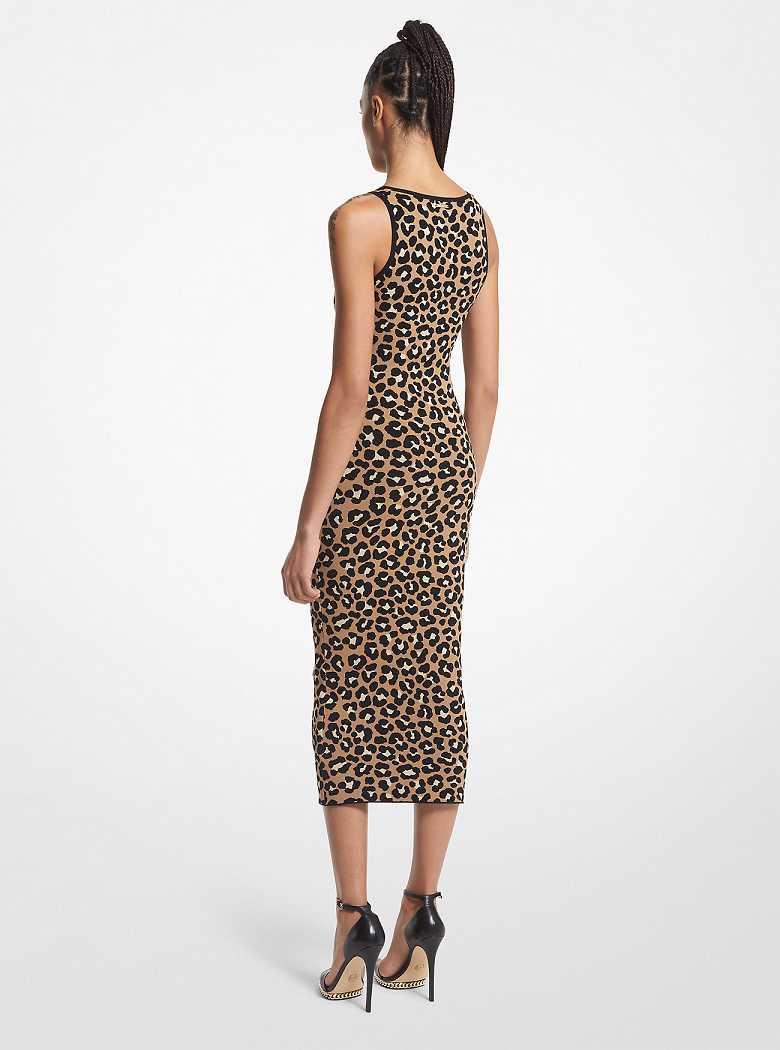 Michael Kors Leopard Jacquard Midi Dark Camel | SN-MK26778