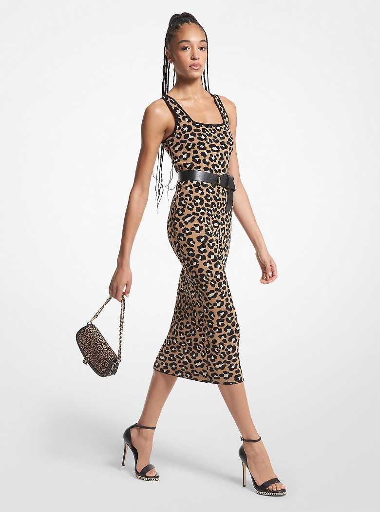 Michael Kors Leopard Jacquard Midi Dark Camel | SN-MK26778