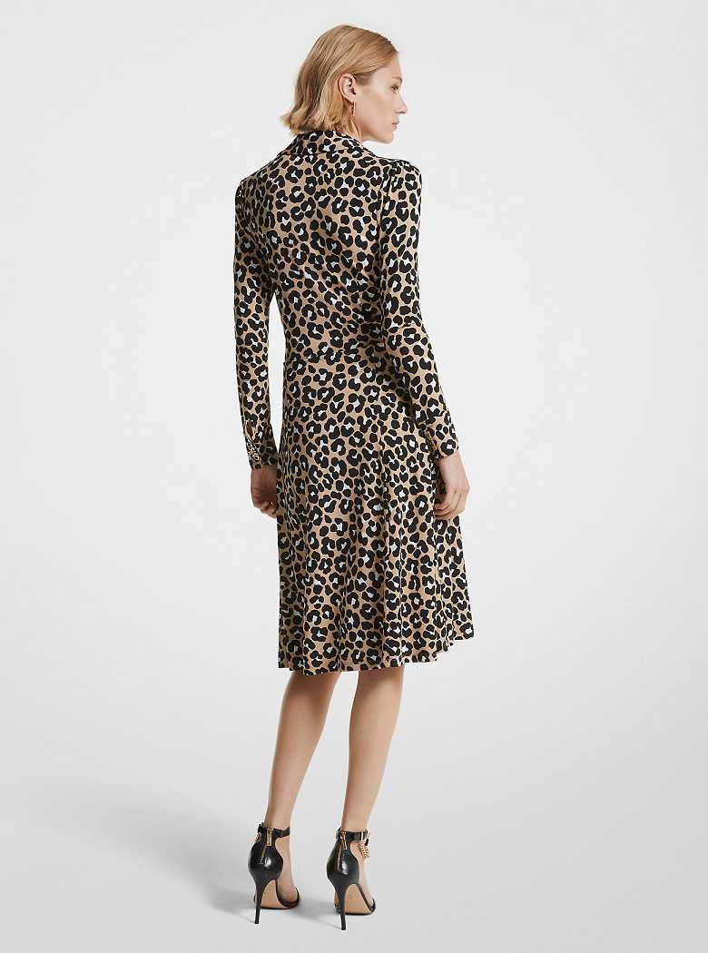 Michael Kors Leopard Print Stretch Matte Jersey Khaki/Black | SN-MK26776