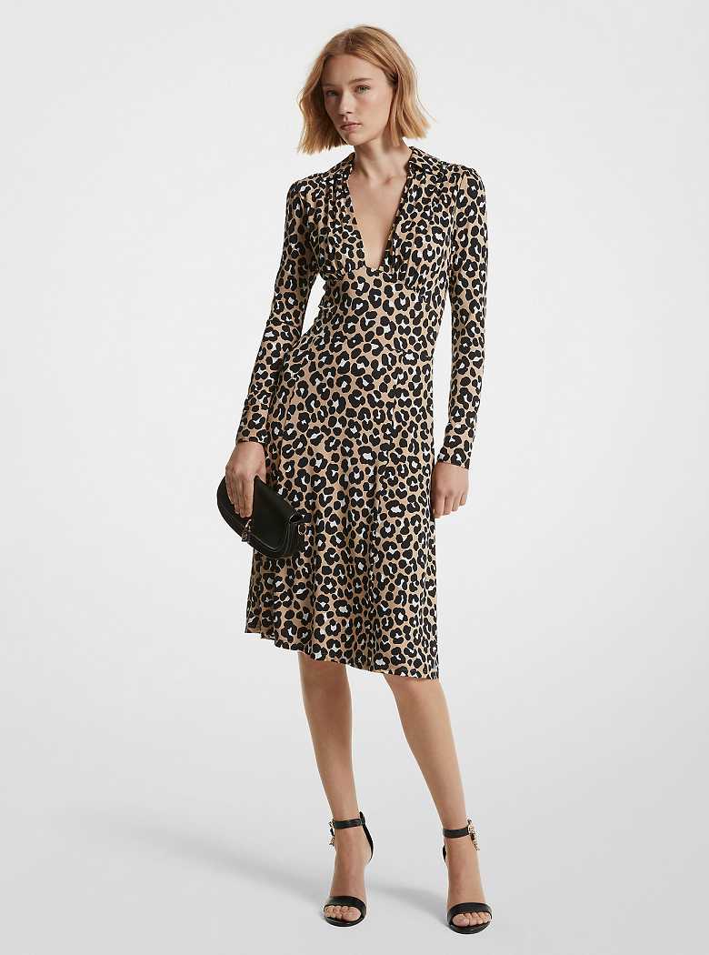 Michael Kors Leopard Print Stretch Matte Jersey Khaki/Black | SN-MK26776