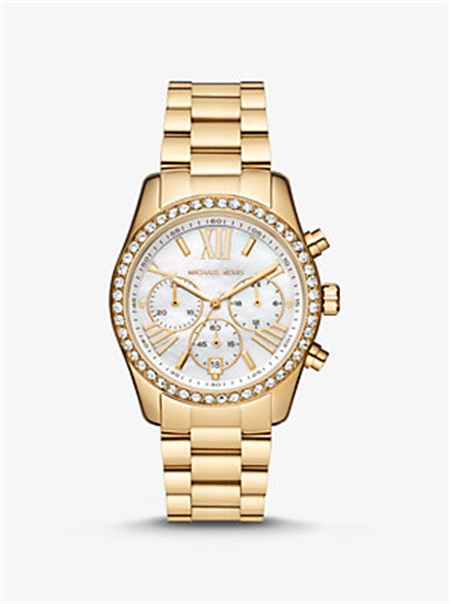 Michael Kors Lexington Pavé Gold-Tone Watch Gold | SN-MK28403