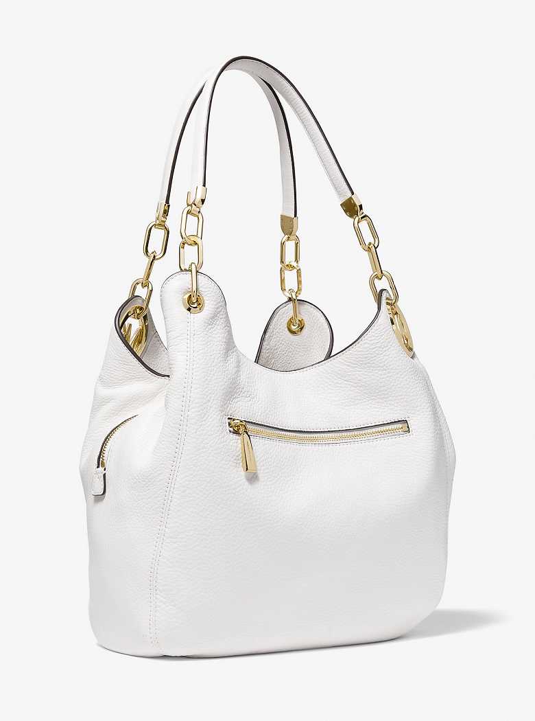 Michael Kors Lillie Large Pebbled Leather Optic White | SN-MK27097