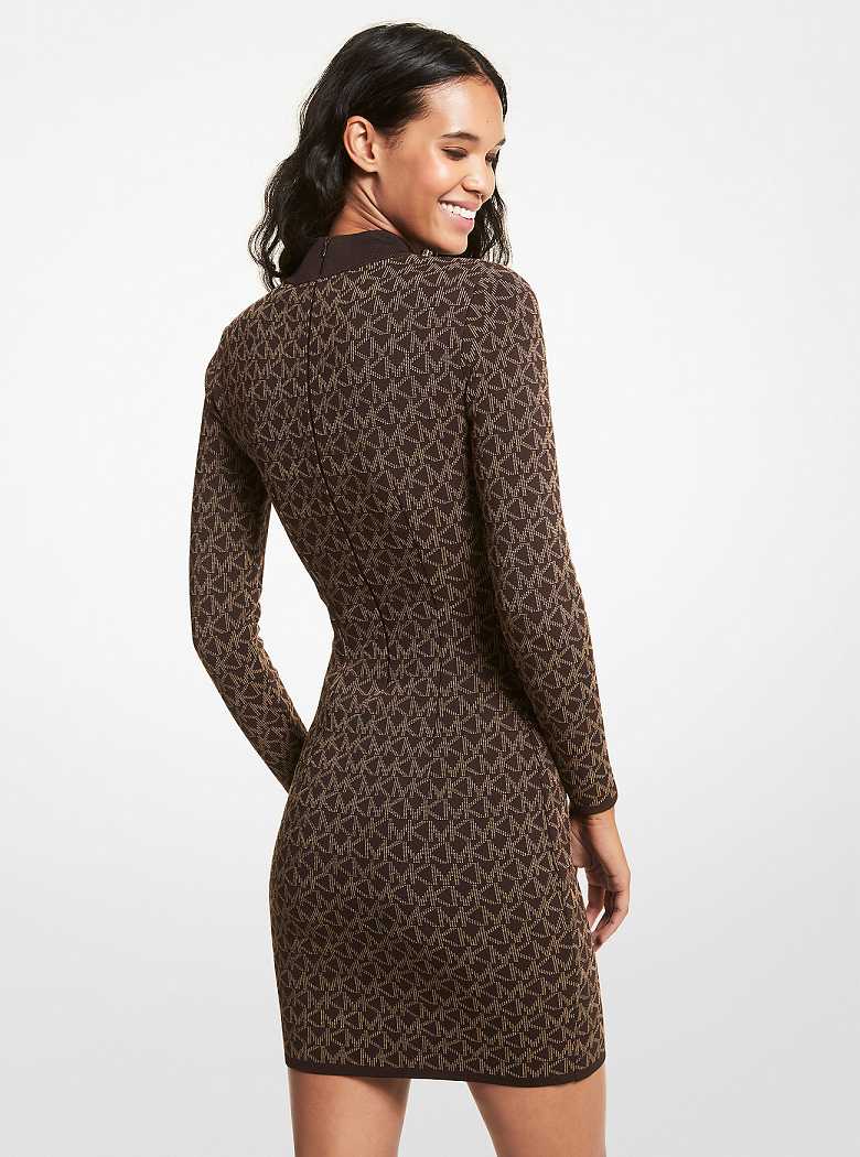 Michael Kors Logo Jacquard Mock Neck Sweater Chocolate | SN-MK26775