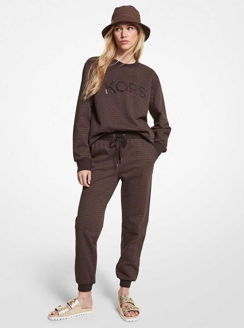 Michael Kors Logo Print Cotton Terry Chocolate | SN-MK26553