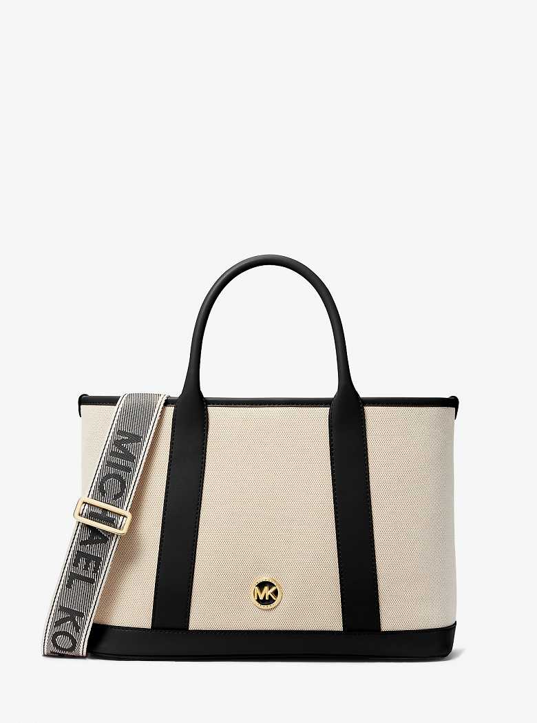 Michael Kors Luisa Medium Cotton Canvas Natural/Black | SN-MK27350