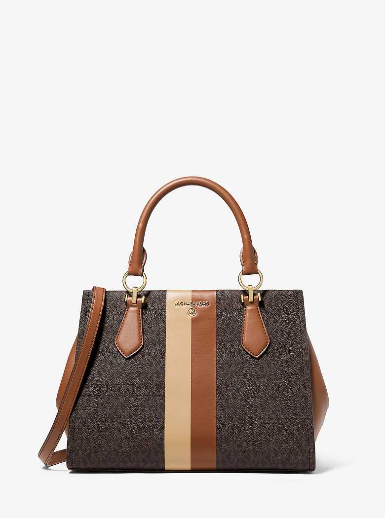 Michael Kors Marilyn Medium Logo Stripe Brown/Luggage | SN-MK27327