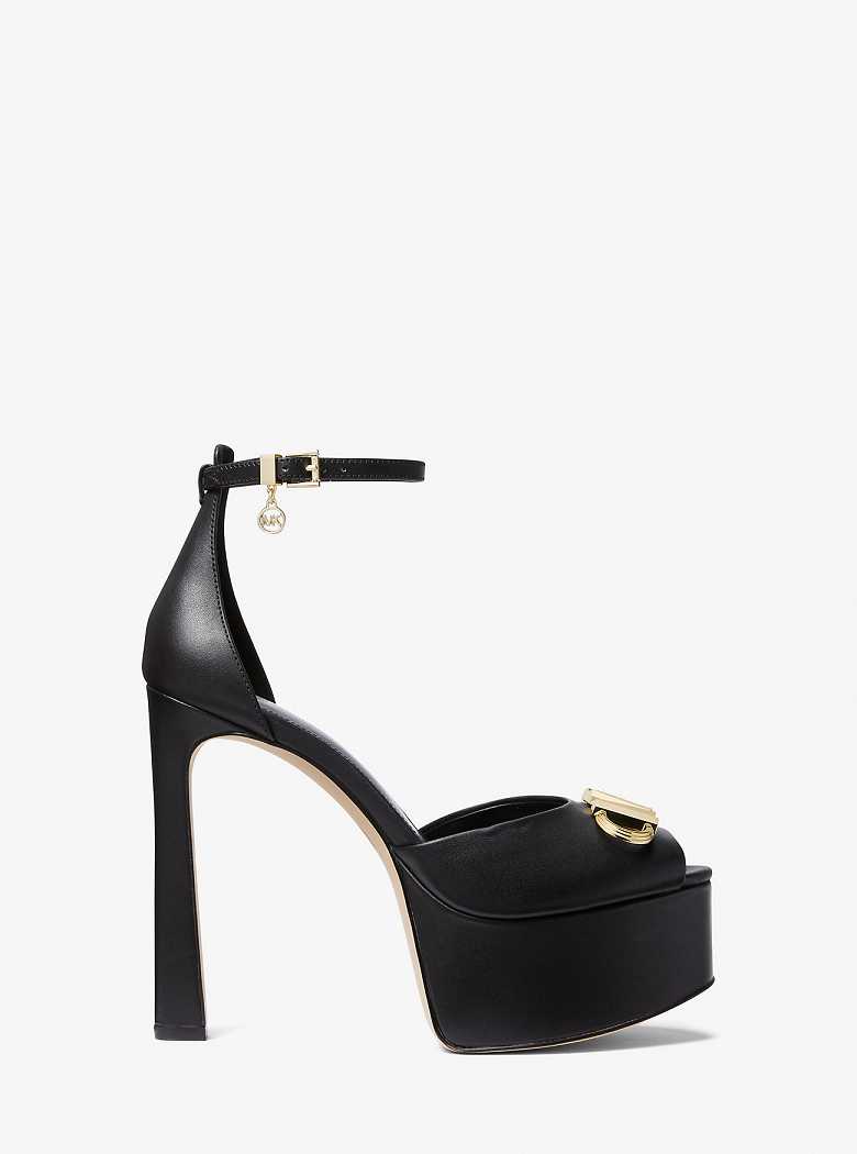 Michael Kors Martina Leather Peep-Toe Platform Black | SN-MK27657