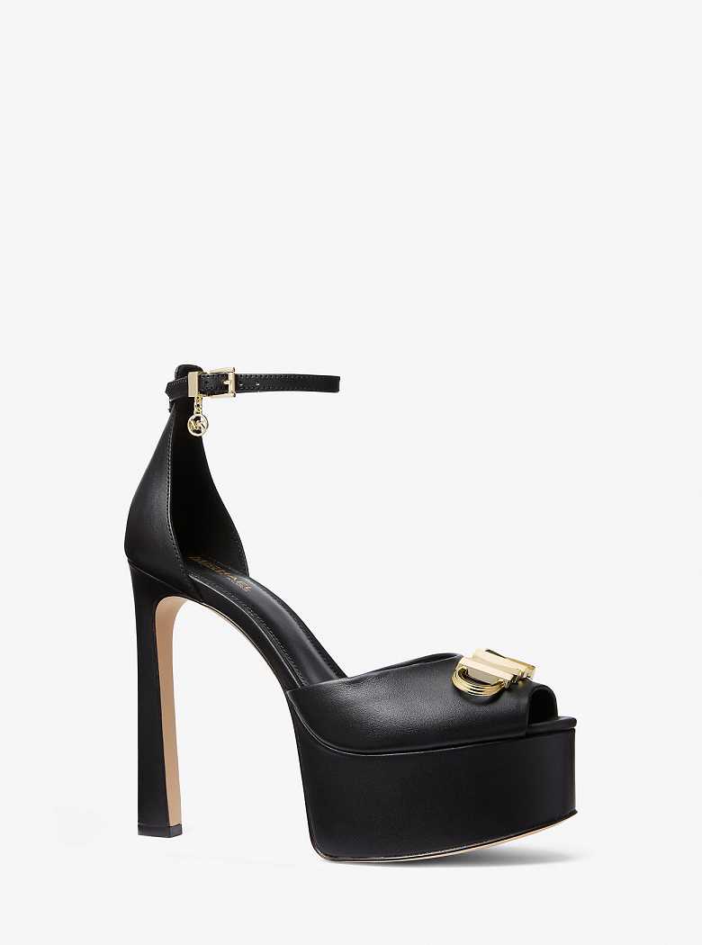 Michael Kors Martina Leather Peep-Toe Platform Black | SN-MK27657