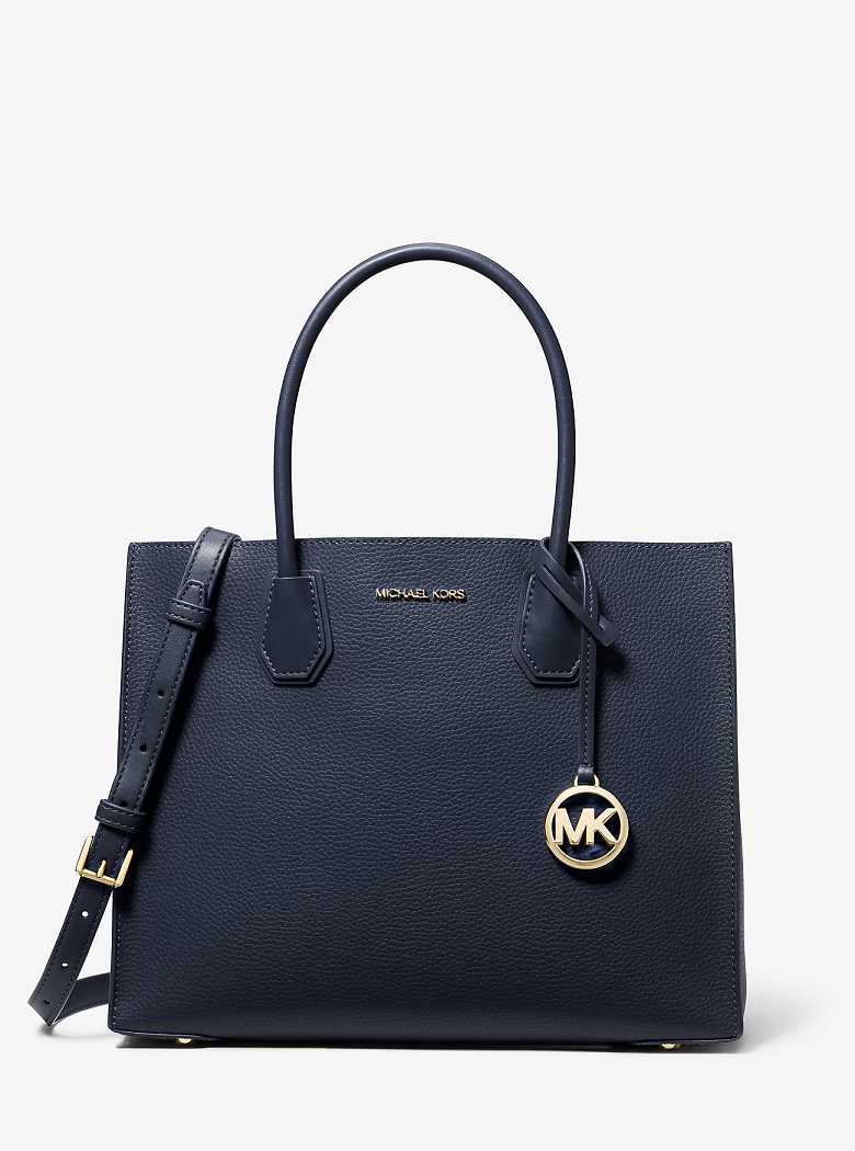 Michael Kors Mercer Large Pebbled Leather Accordion Navy | SN-MK27382