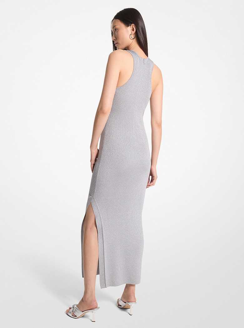 Michael Kors Metallic Stretch Knit Cutout Midi Silver | SN-MK26666