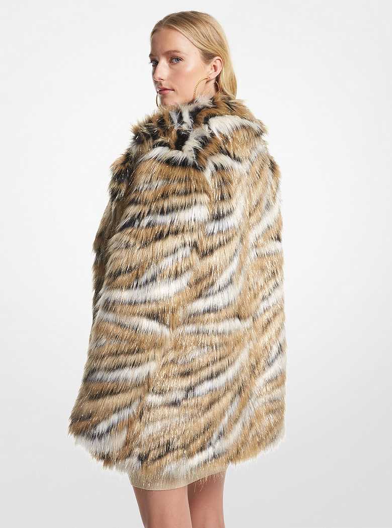 Michael Kors Metallic Tiger Jacquard Faux Fur Khaki | SN-MK26617