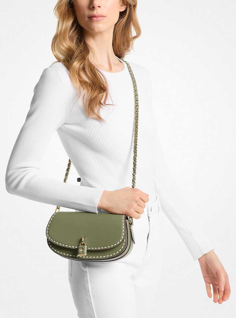 Michael Kors Mila Small Hand-Stitched Leather Smokey Olive | SN-MK27080