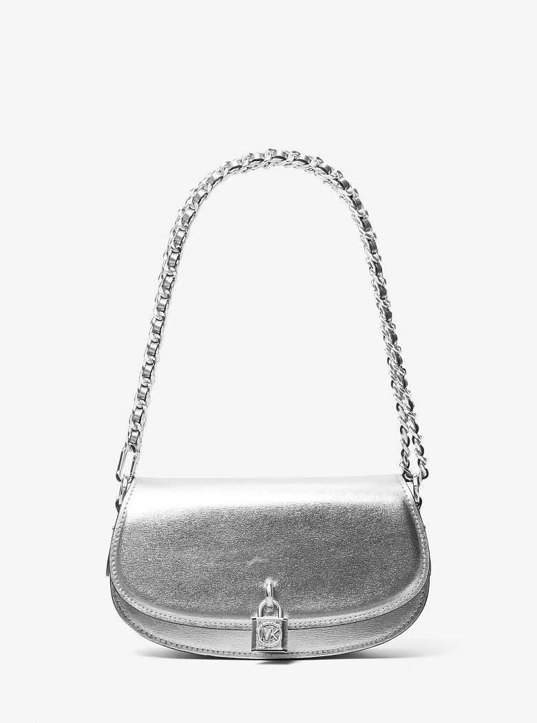 Michael Kors Mila Small Metallic Leather Silver | SN-MK27077