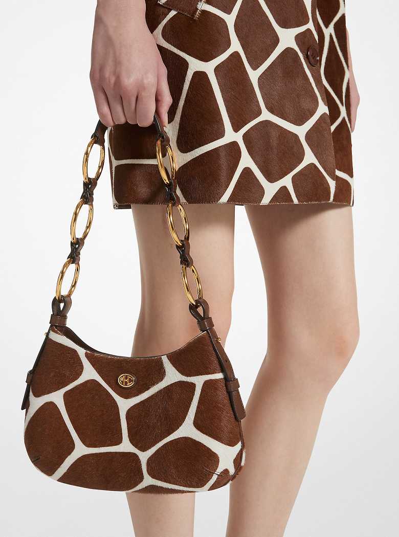 Michael Kors Mini Giraffe Print Calf Hair Nutmeg/Optic White | SN-MK27079