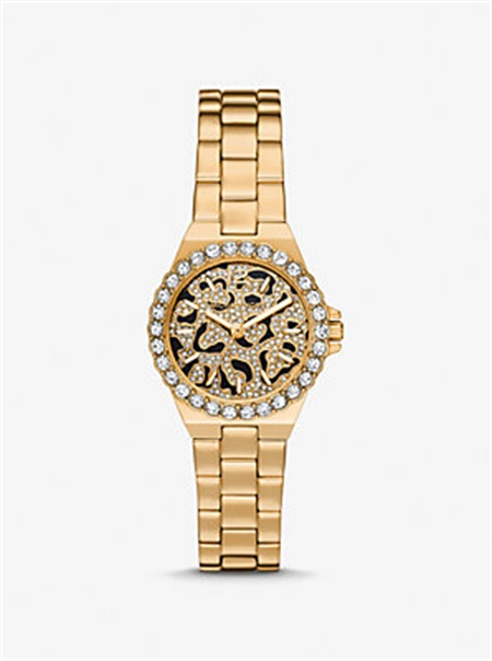 Michael Kors Mini Lennox Animal Pavé Gold-Tone Watch Gold | SN-MK28365