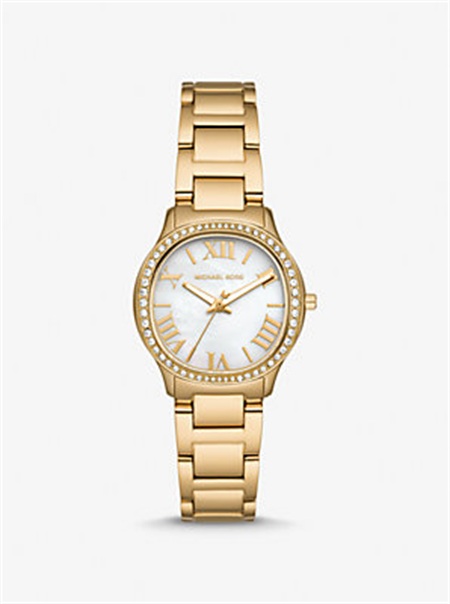 Michael Kors Mini Sage Pavé Gold-Tone Watch Gold | SN-MK28406