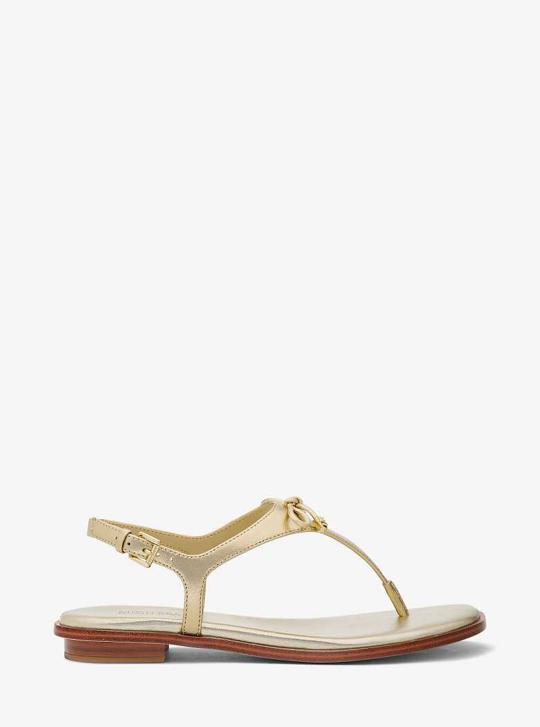 Michael Kors Nori Metallic Leather T-Strap Pale Gold | SN-MK27521