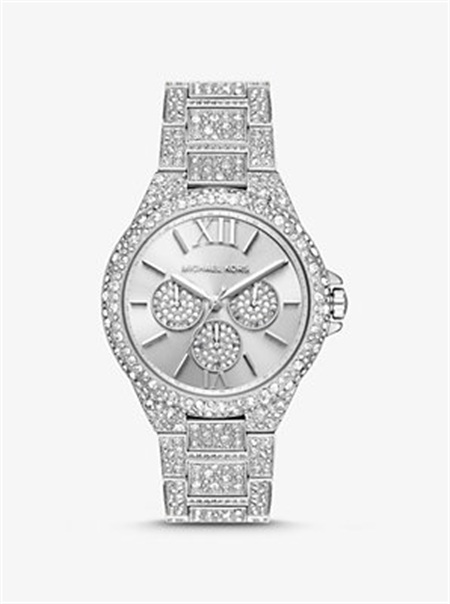 Michael Kors Oversized Camille Pavé Silver-Tone Watch Silver | SN-MK28332