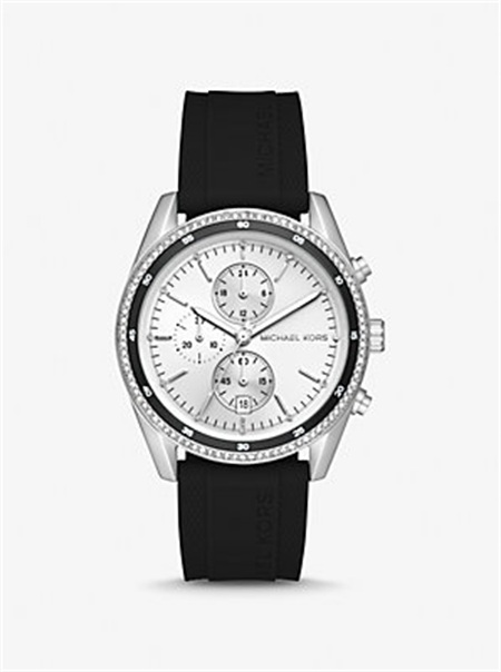 Michael Kors Oversized Hadyn Pavé Silver-Tone Watch Black | SN-MK28357