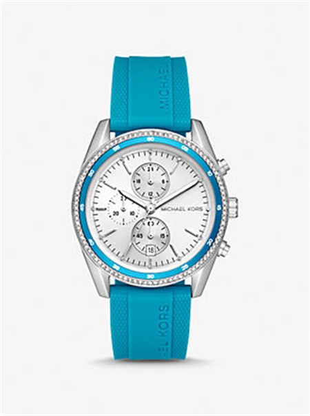 Michael Kors Oversized Hadyn Pavé Silver-Tone Watch Santorini Blue | SN-MK28407