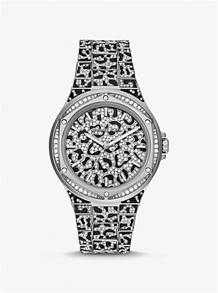 Michael Kors Oversized Lennox Animal Pavé Silver-Tone Watch Silver | SN-MK28391