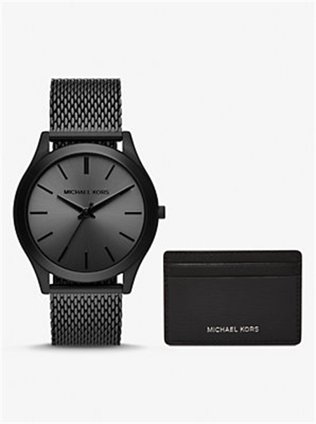 Michael Kors Oversized Slim Runway Black-Tone Watch and Card Case Gift Set Black | SN-MK28396