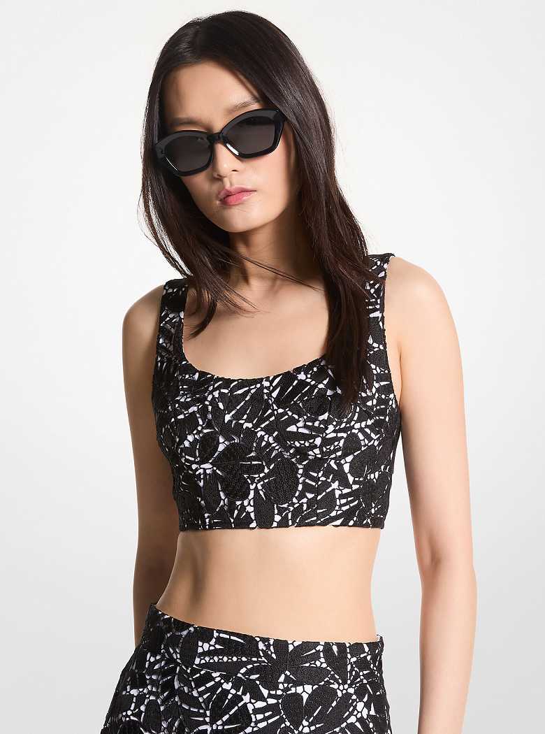 Michael Kors Palm Lace Bralette Top Black | SN-MK26509