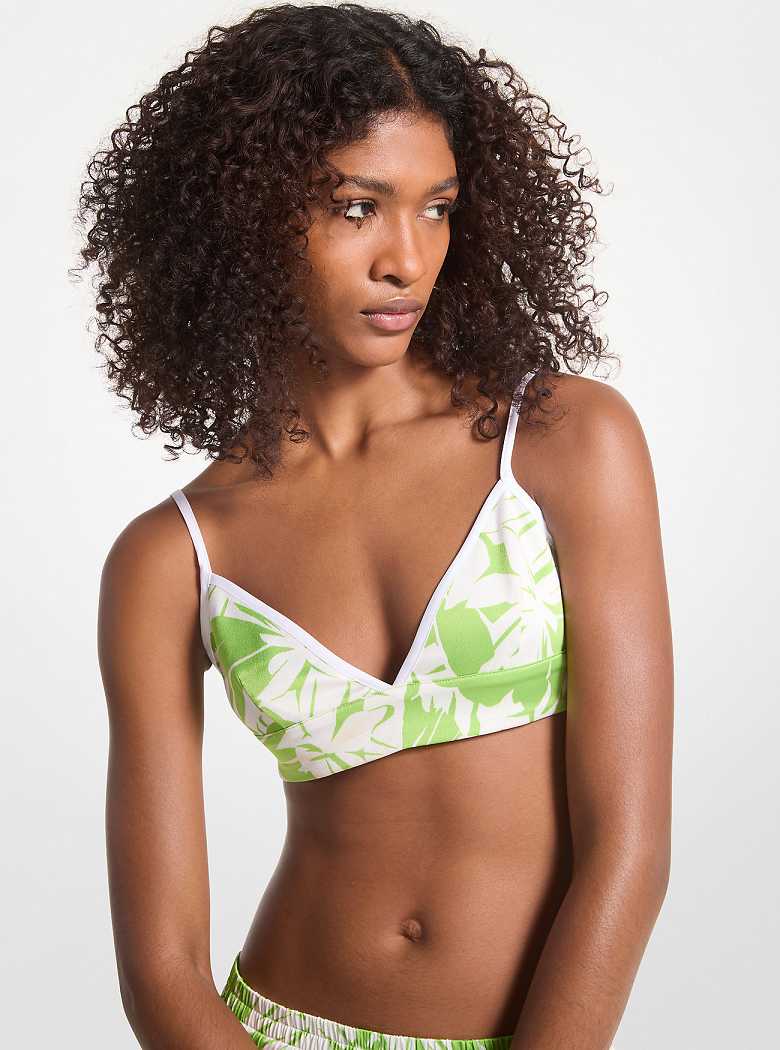 Michael Kors Palm Print Satin Bra Top Green Apple | SN-MK26506