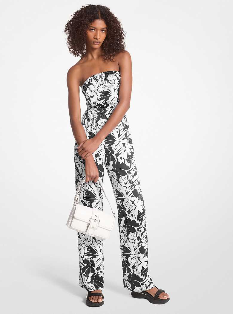 Michael Kors Palm Print Satin Tie-Back Black/White | SN-MK26747