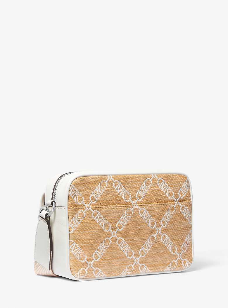 Michael Kors Parker Medium Empire Logo Jacquard Straw Nat/Opticwht | SN-MK27142