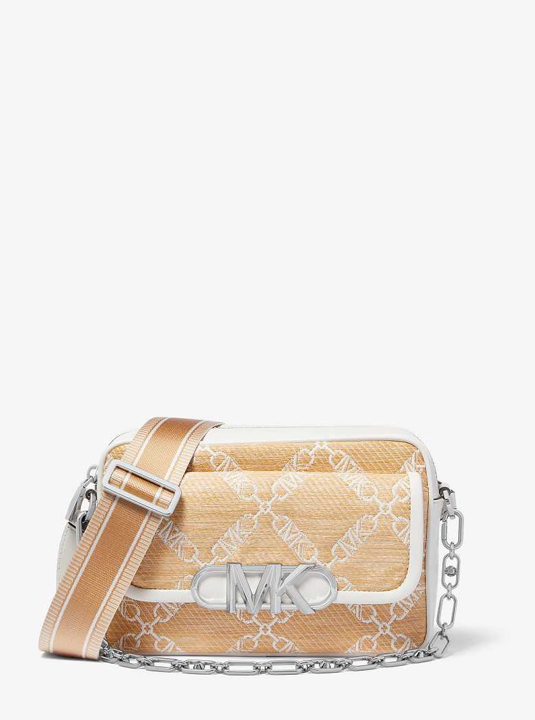 Michael Kors Parker Medium Empire Logo Jacquard Straw Nat/Opticwht | SN-MK27142