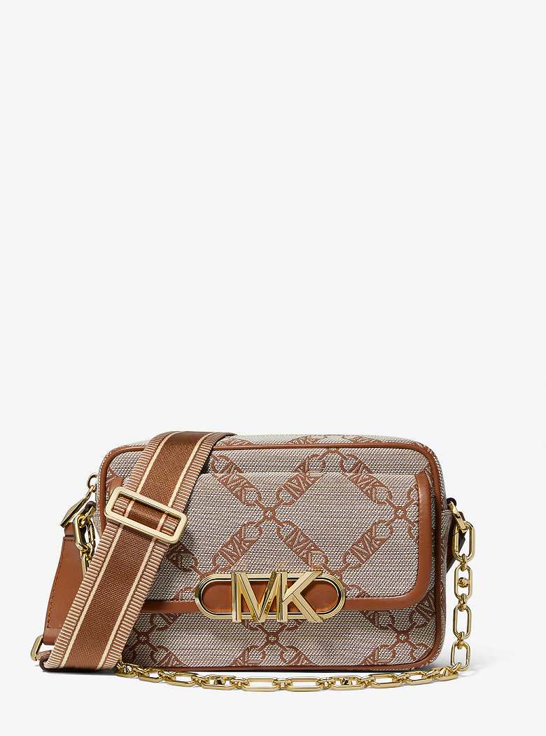 Michael Kors Parker Medium Empire Logo Jacquard Natural/Luggage | SN-MK27147