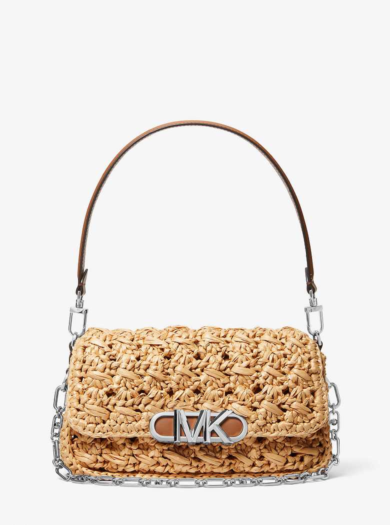 Michael Kors Parker Medium Woven Straw Natural/Luggage | SN-MK26949