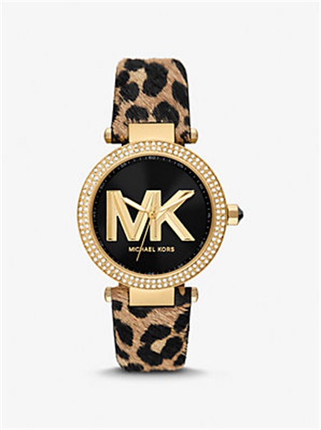 Michael Kors Parker Pavé Gold-Tone and Calf Hair Watch Cheetah | SN-MK28352