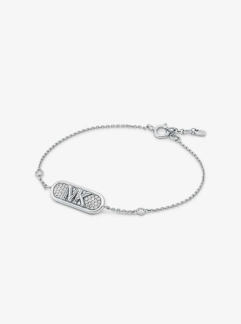 Michael Kors Pavé Precious Metal-Plated and Sterling Silver Empire Logo Silver | SN-MK27803