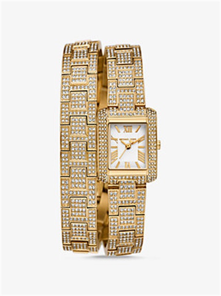 Michael Kors Petite Emery Pavé Gold-Tone Double Wrap Watch Gold | SN-MK28313