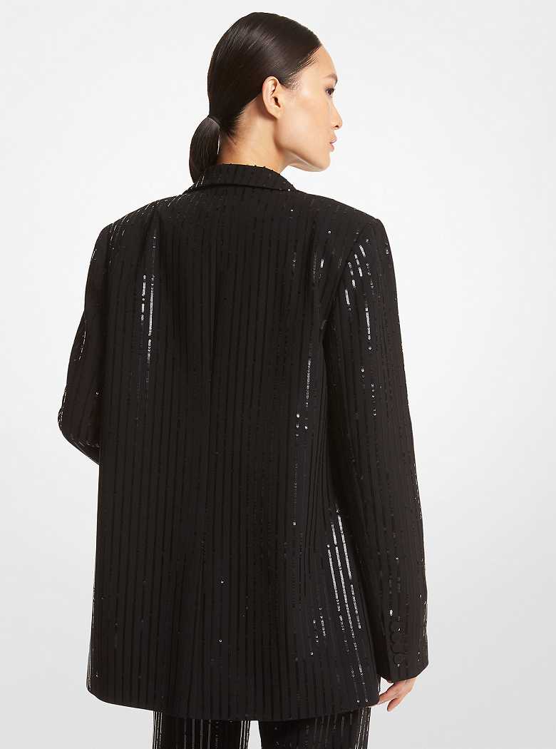 Michael Kors Pinstripe Sequined Crepe Boyfriend Black | SN-MK26606