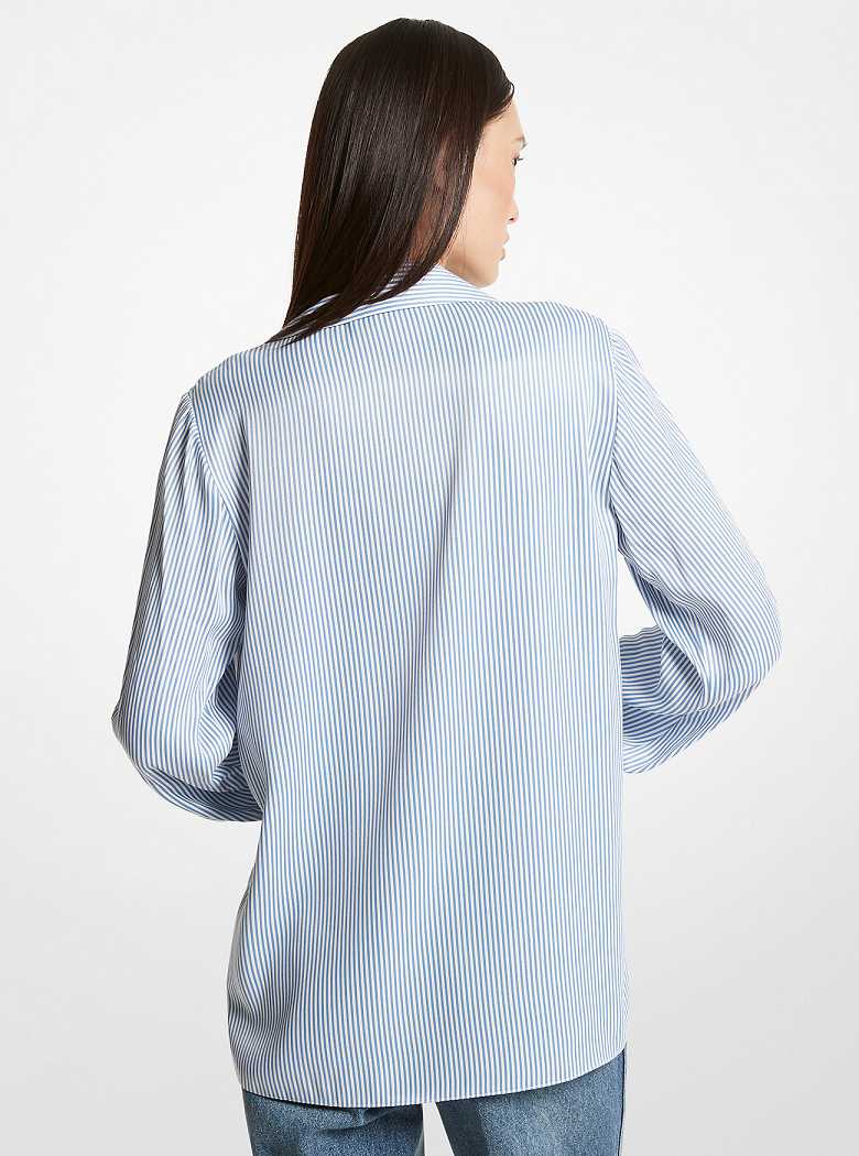 Michael Kors Pinstriped Satin Blouse Blueberry | SN-MK26528