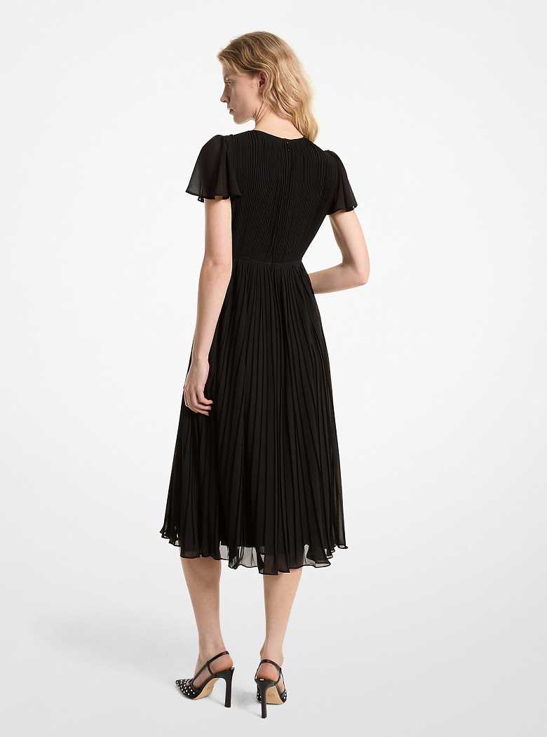 Michael Kors Pleated Georgette Midi Black | SN-MK26687