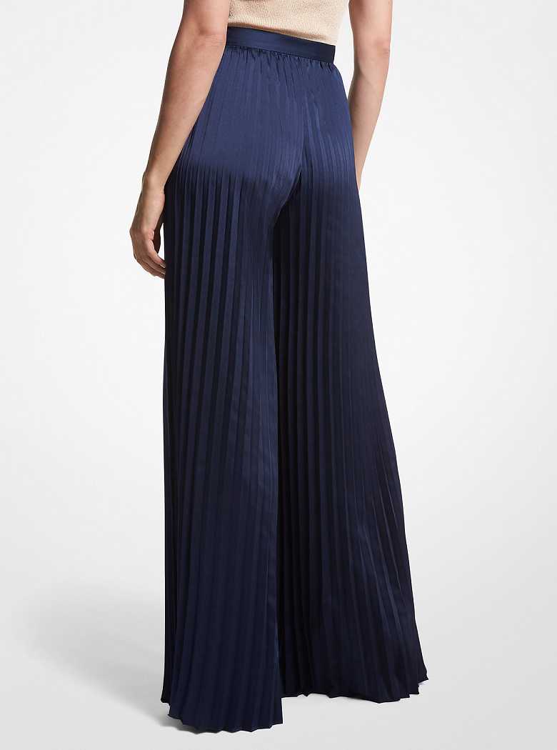 Michael Kors Pleated Satin Wide-Leg Midnightblue | SN-MK26545