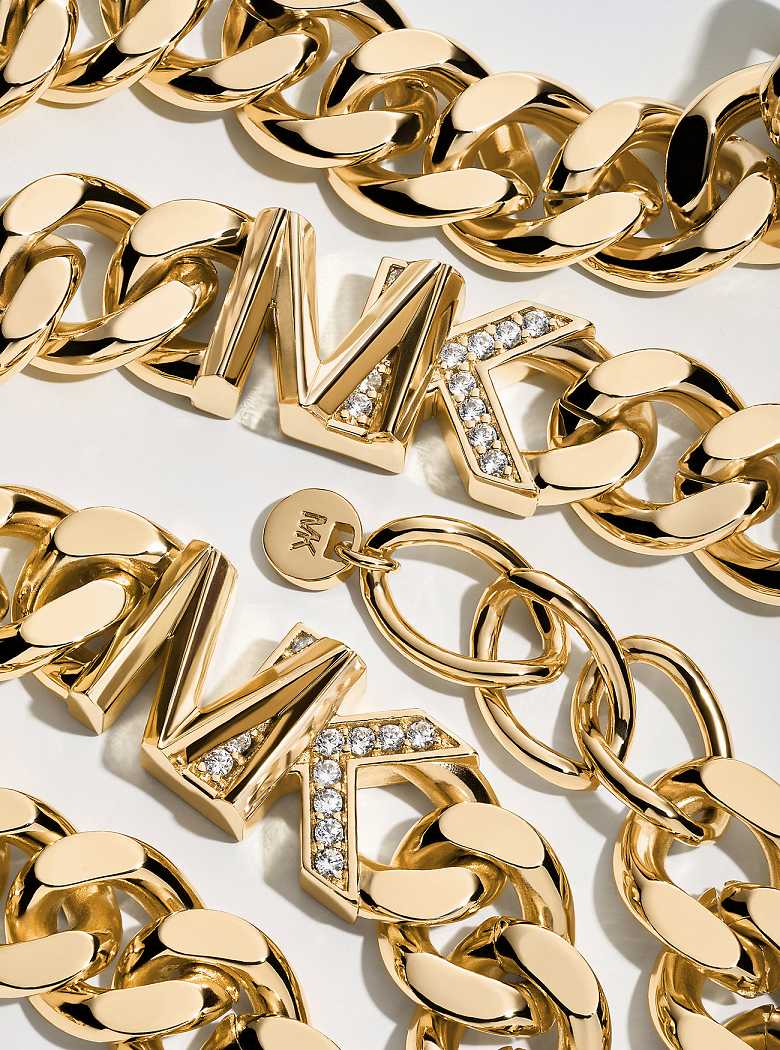 Michael Kors Precious Metal-Plated Brass Pavé Logo Curb Link Gold | SN-MK27728