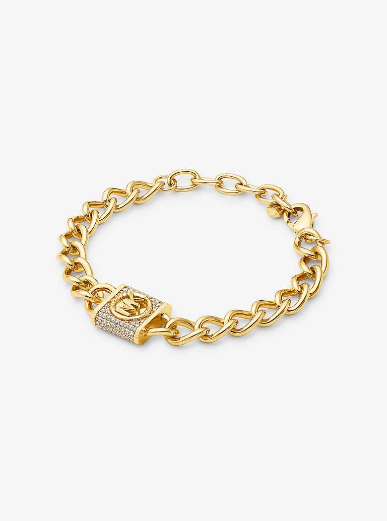 Michael Kors Precious Metal-Plated Brass Pavé Lock Curb Link Gold | SN-MK27730