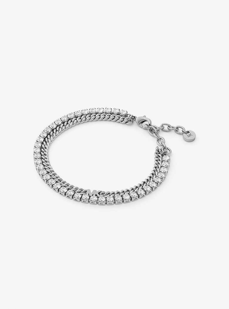 Michael Kors Precious Metal-Plated Brass Double Chain Tennis Silver | SN-MK27732