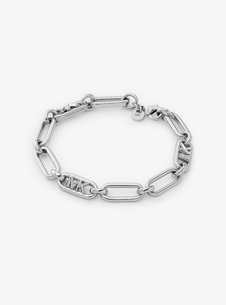 Michael Kors Precious Metal-Plated Brass Empire Logo Chain Link Silver | SN-MK27733