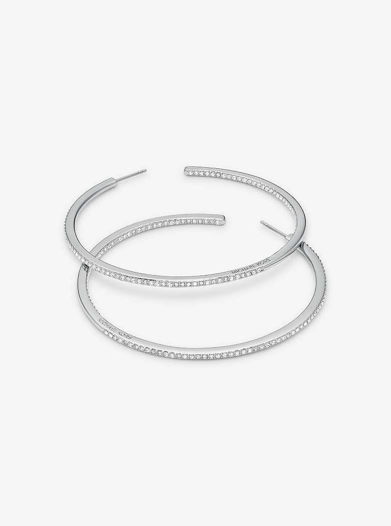 Michael Kors Precious Metal-Plated Brass Pavé Hoop Silver | SN-MK27756