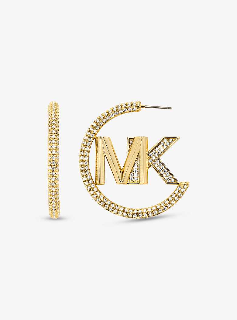 Michael Kors Precious Metal-Plated Brass Pavé Logo Hoop Gold | SN-MK27775